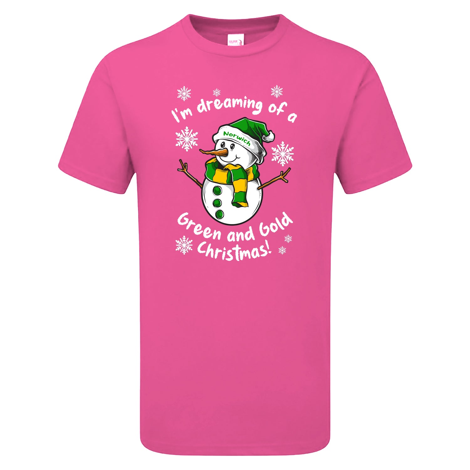 Norwich Green & Gold Christmas Snowman Children's Tshirt