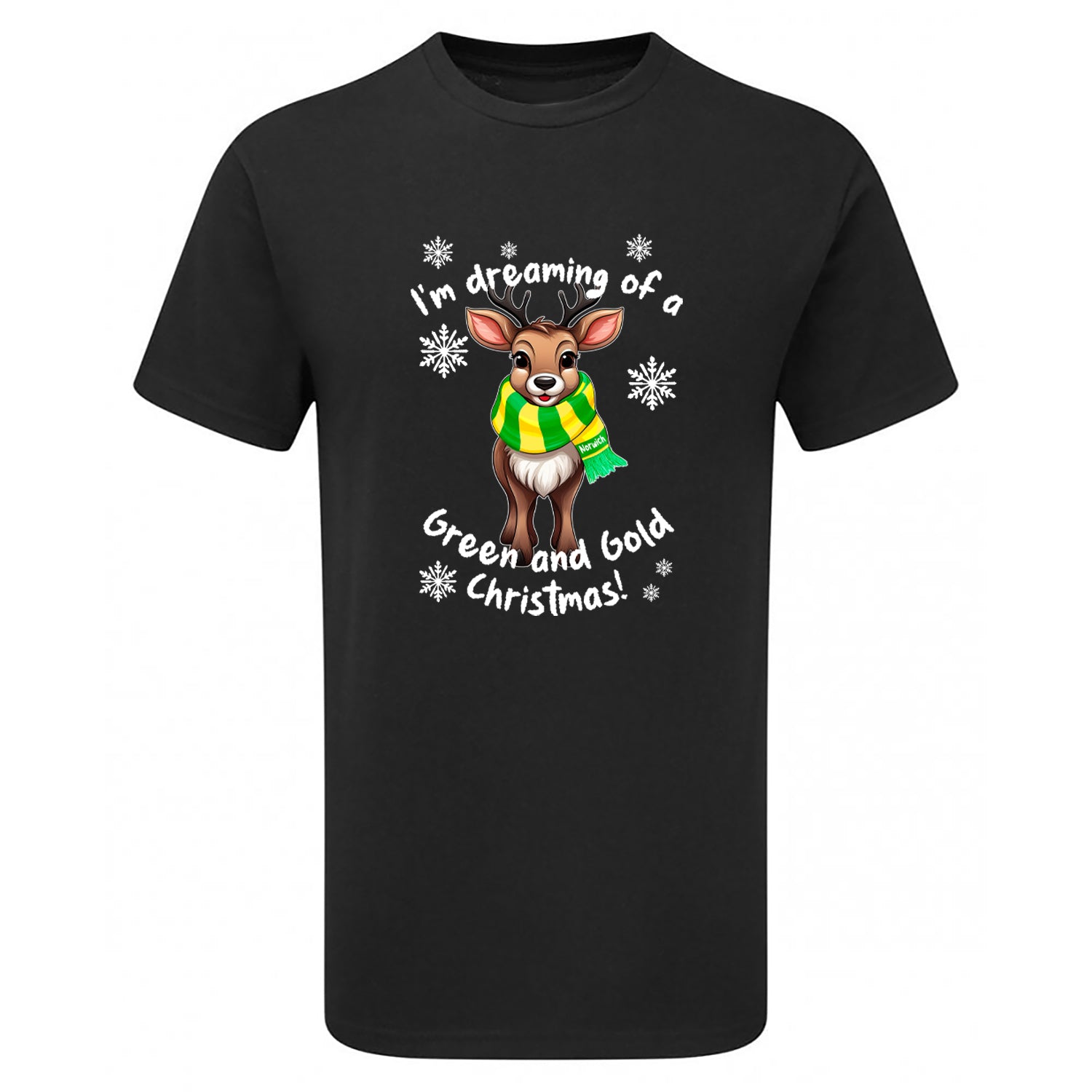 Norwich Green & Gold Christmas Reindeer Children's Tshirt