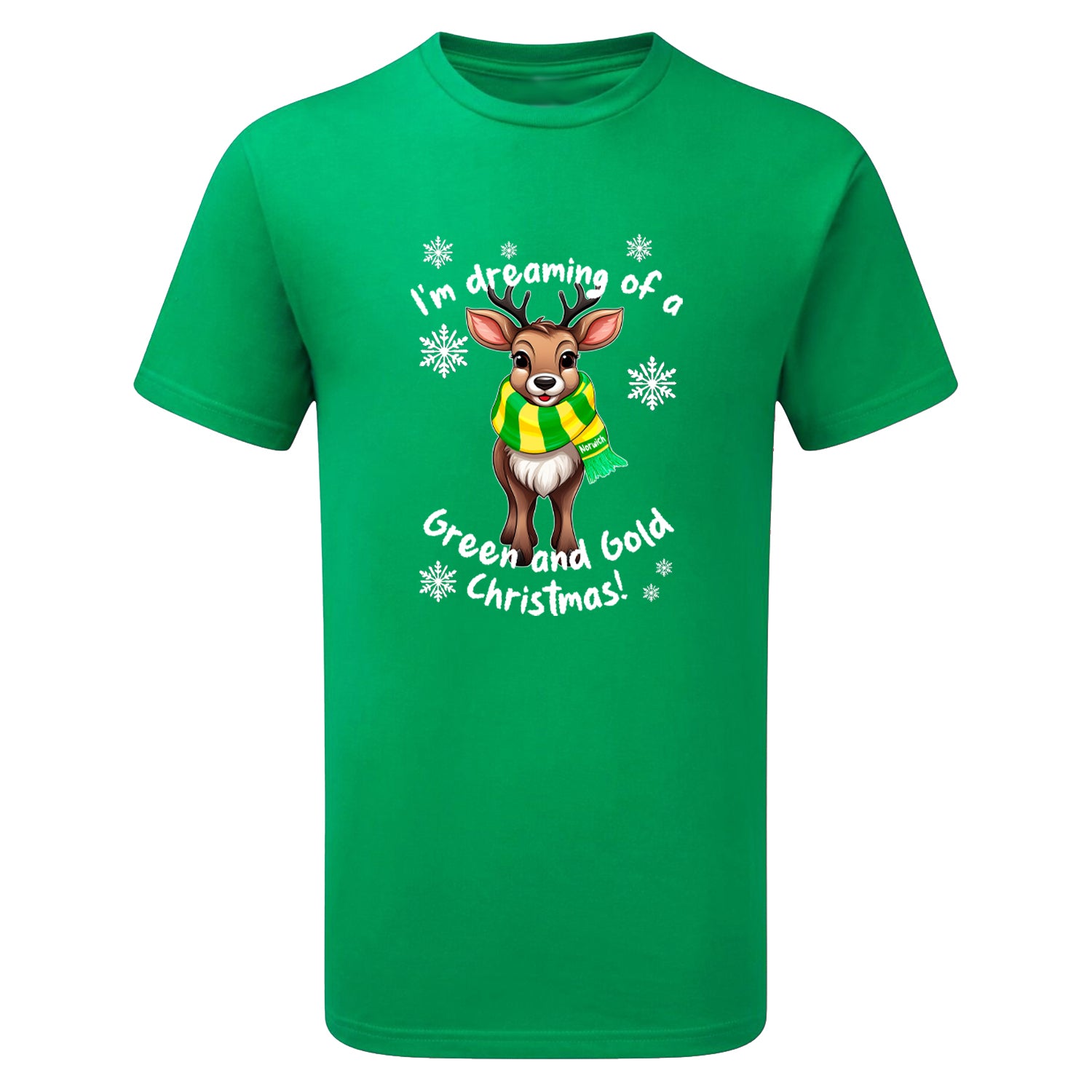 Norwich Green & Gold Christmas Reindeer Children's Tshirt