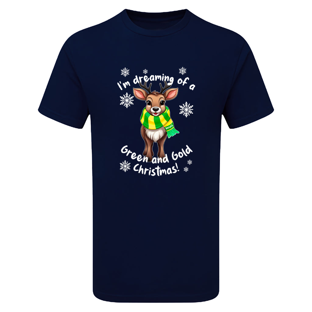 Norwich Green & Gold Christmas Reindeer Children's Tshirt