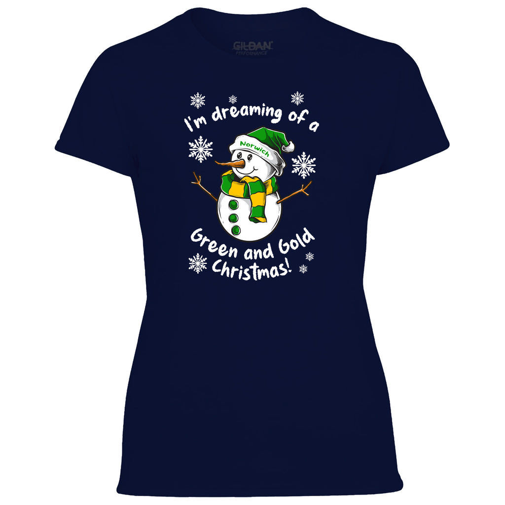 Norwich Green & Gold Christmas Snowman Women's Tshirt