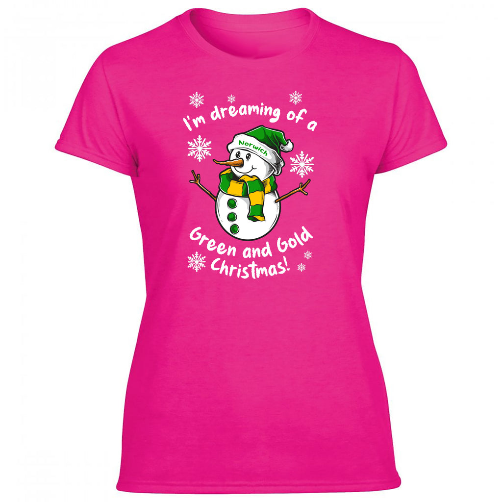 Norwich Green & Gold Christmas Snowman Women's Tshirt