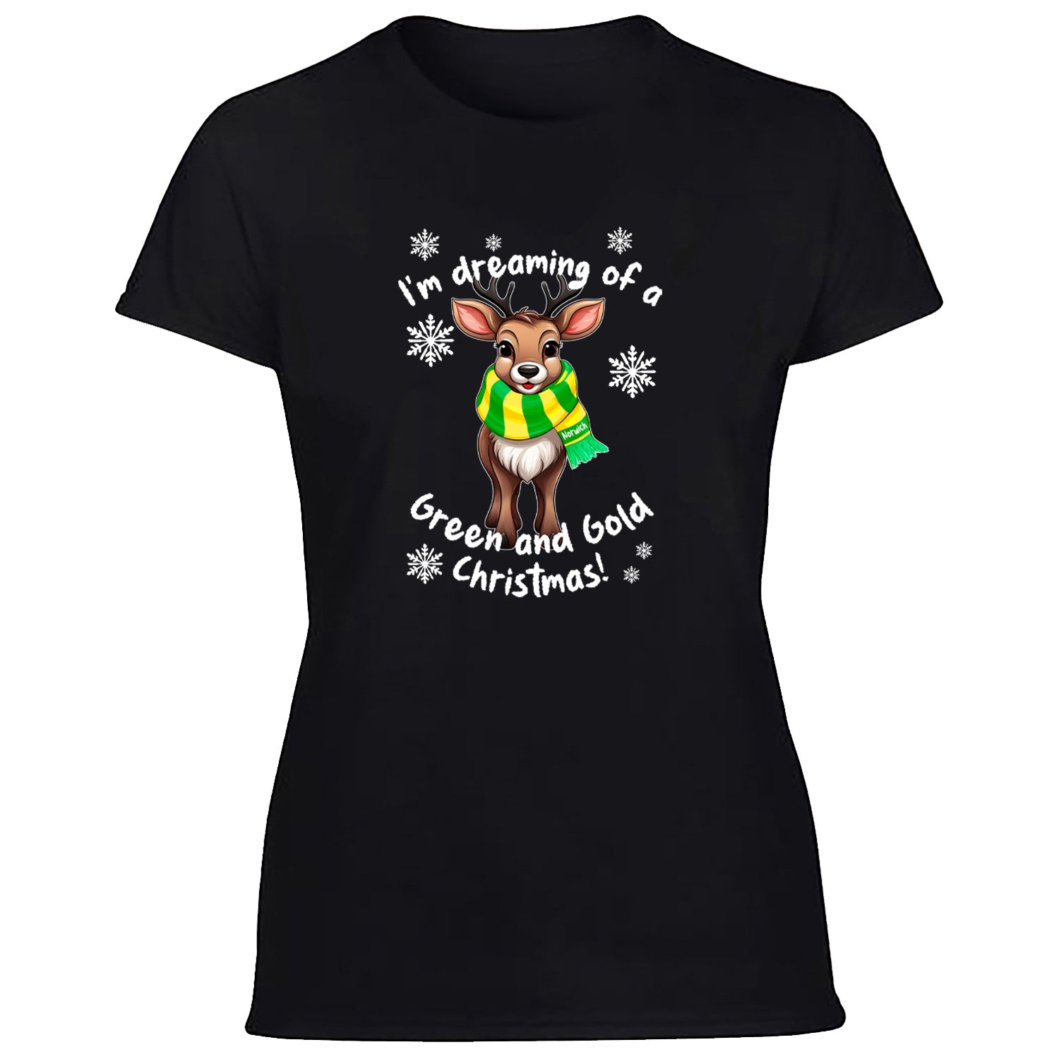 Norwich Green & Gold Christmas Reindeer Women's Tshirt