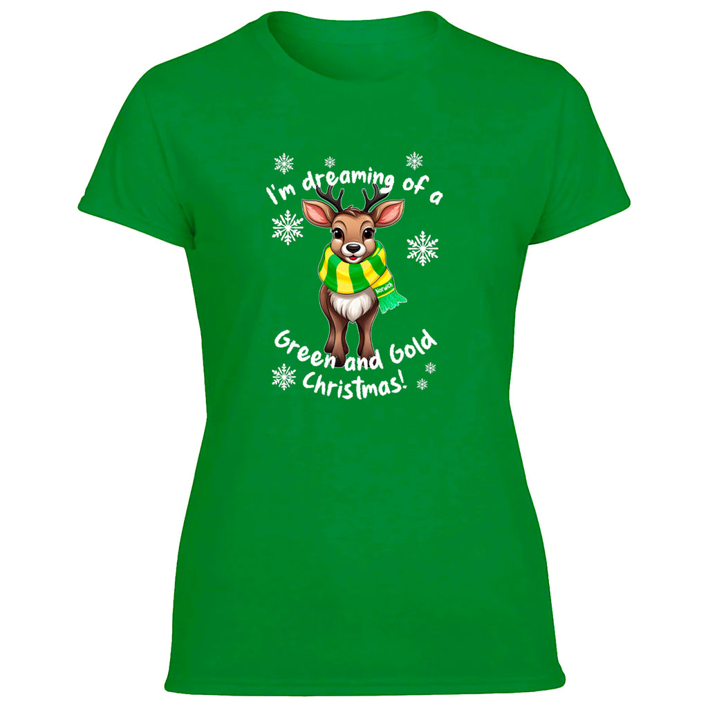 Norwich Green & Gold Christmas Reindeer Women's Tshirt