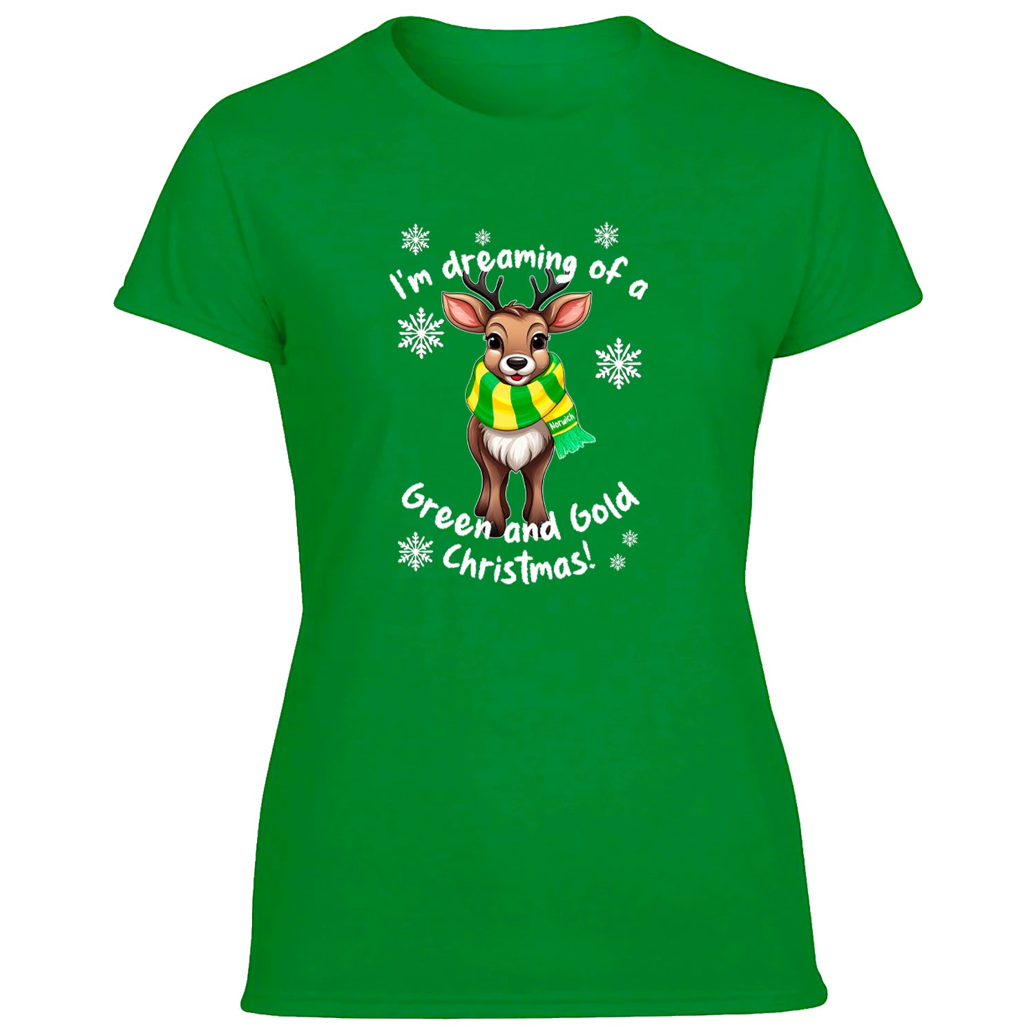 Norwich Green & Gold Christmas Reindeer Women's Tshirt