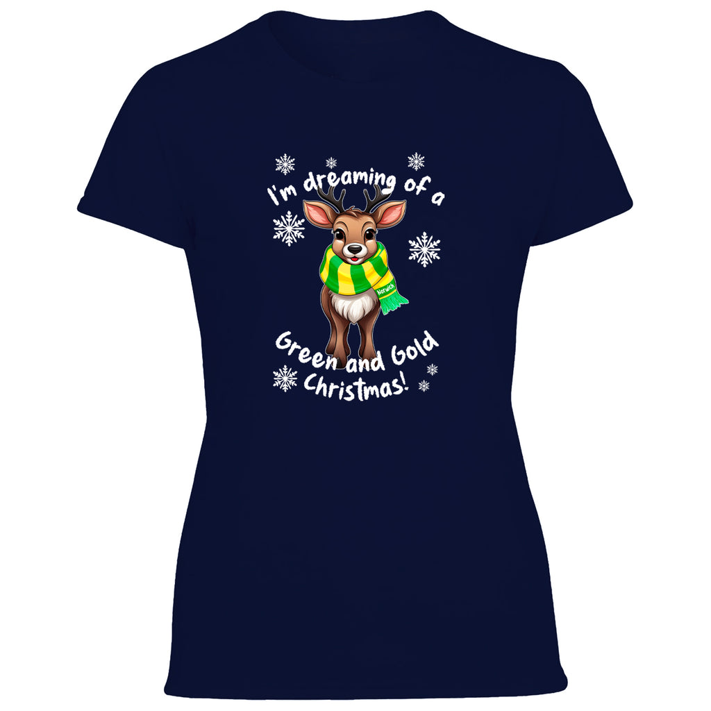 Norwich Green & Gold Christmas Reindeer Women's Tshirt