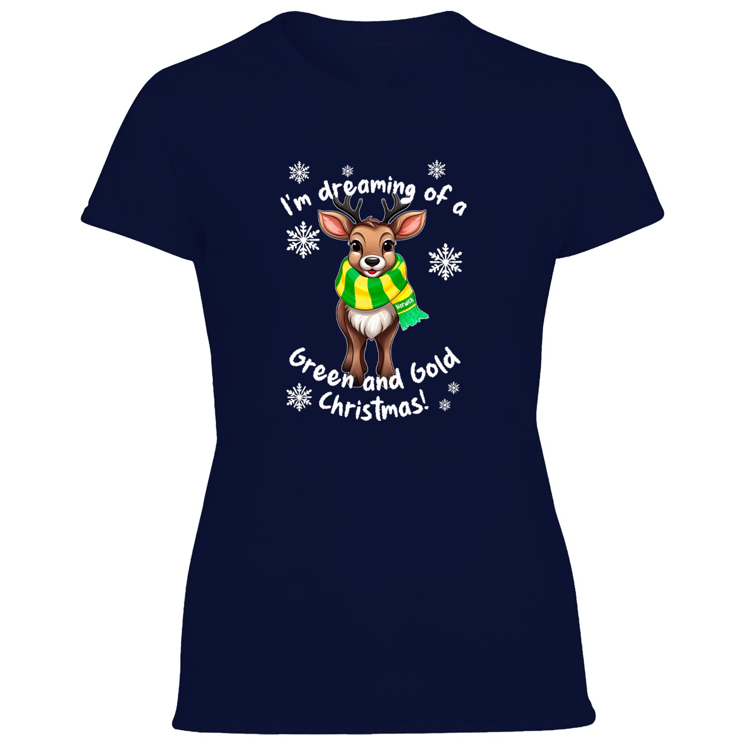Norwich Green & Gold Christmas Reindeer Women's Tshirt