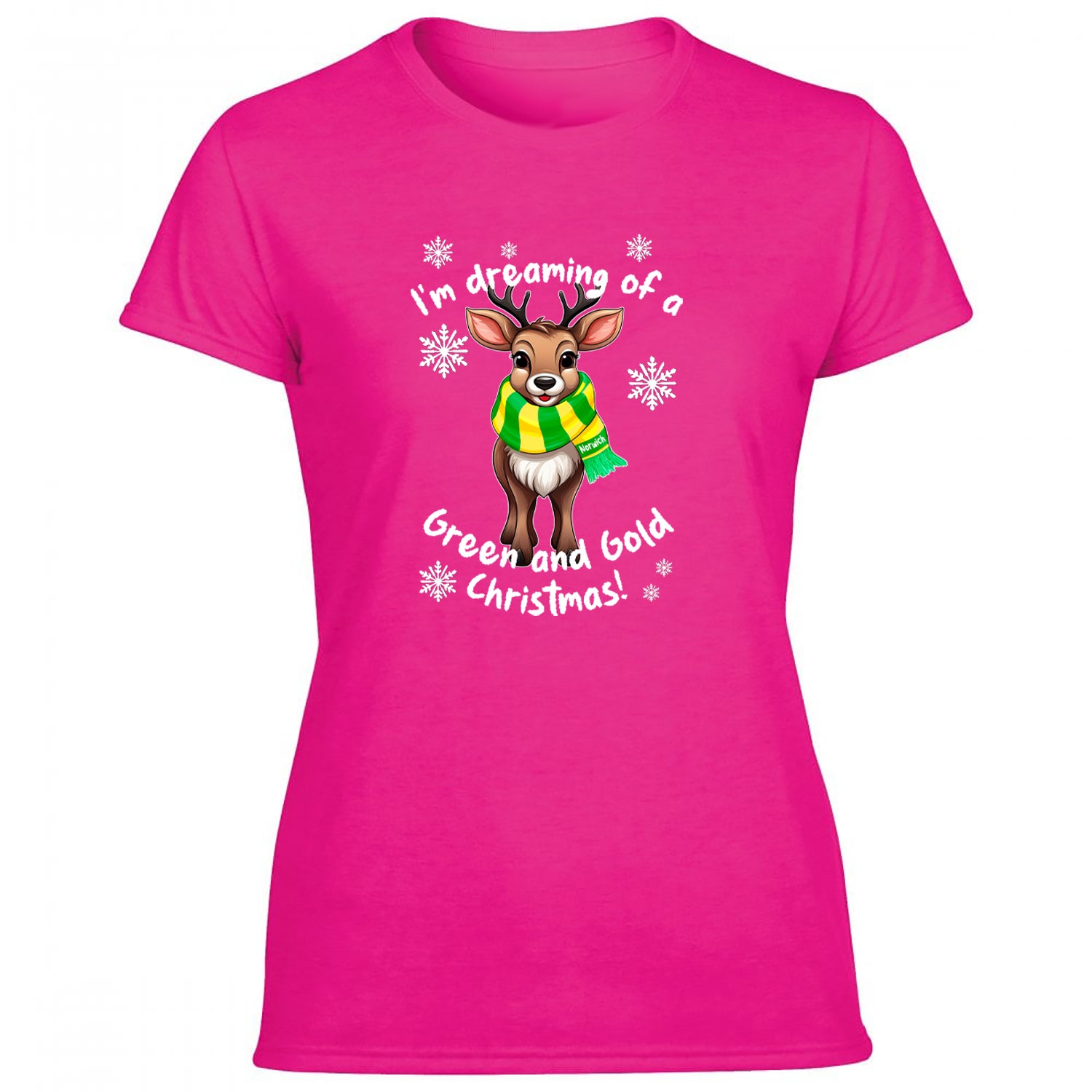 Norwich Green & Gold Christmas Reindeer Women's Tshirt