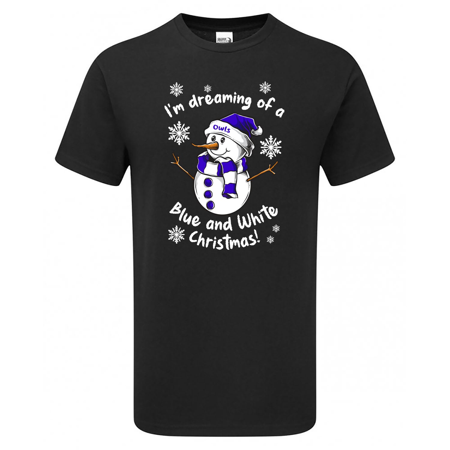 Owls Blue & White Christmas Snowman Children's Tshirt