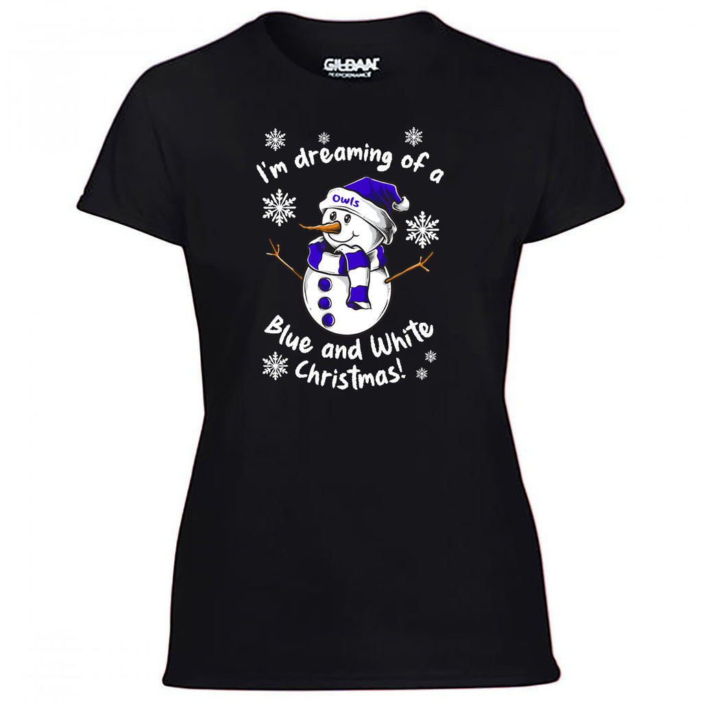 Owls Blue & White Christmas Snowman Women's Tshirt