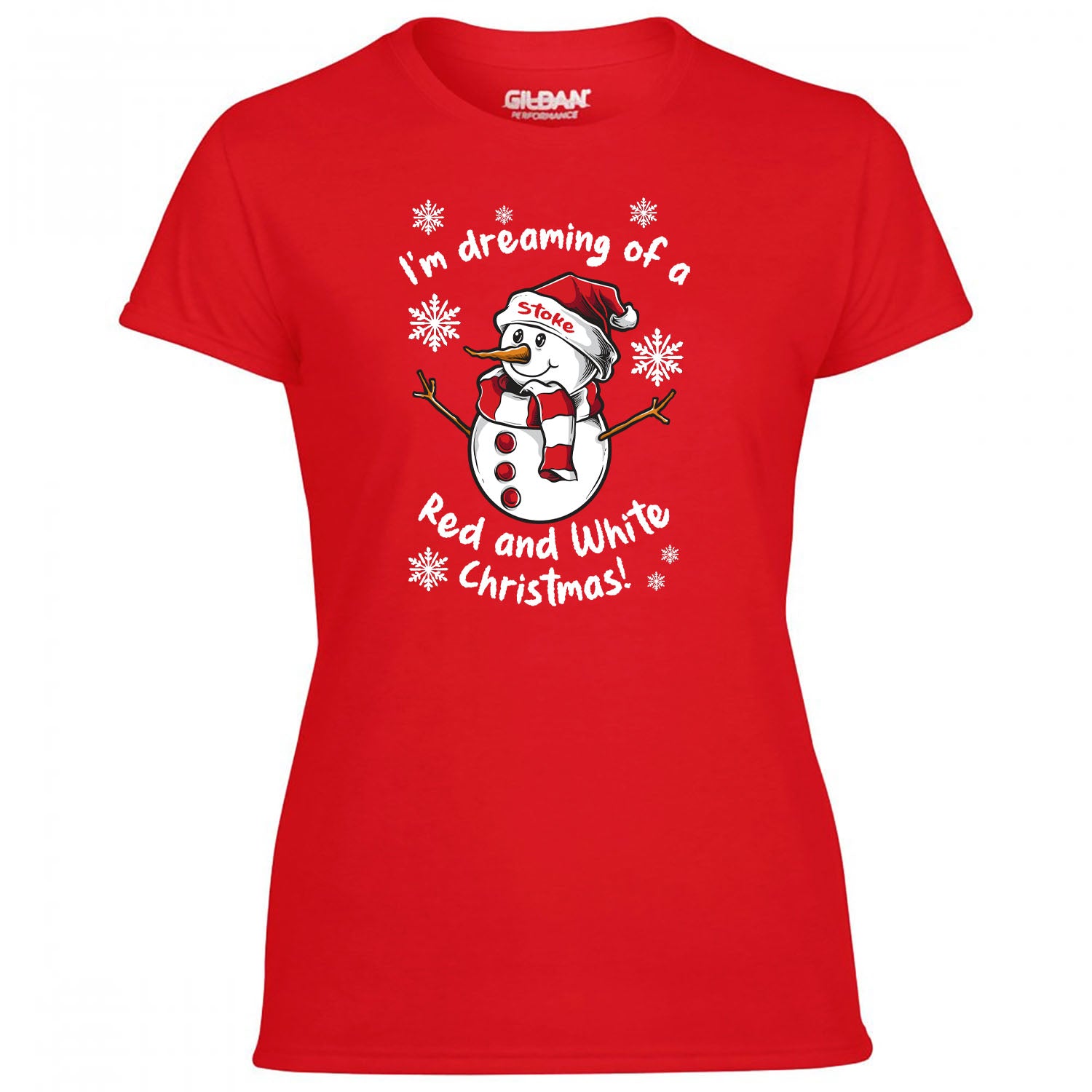 Stoke Red & White Christmas Snowman Women's Tshirt