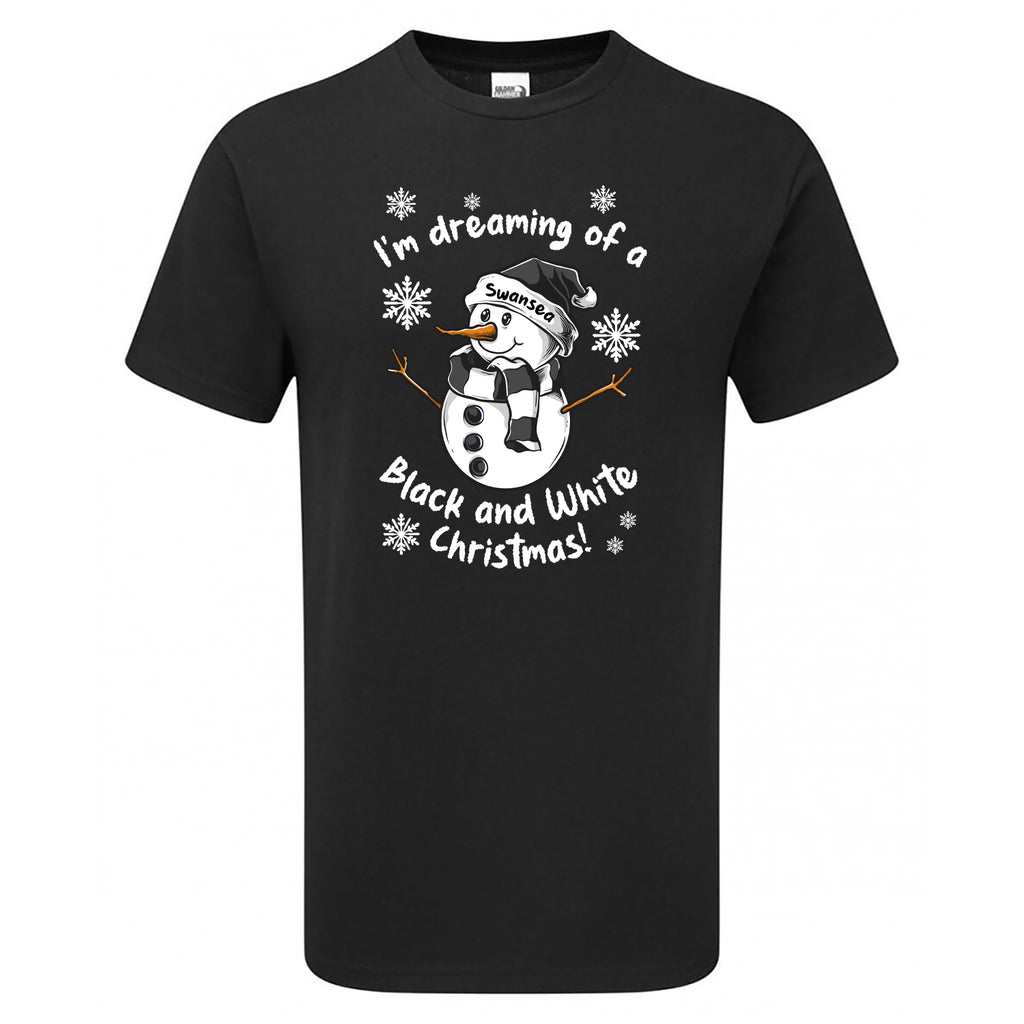 Swansea Black & White Christmas Snowman Children's Tshirt