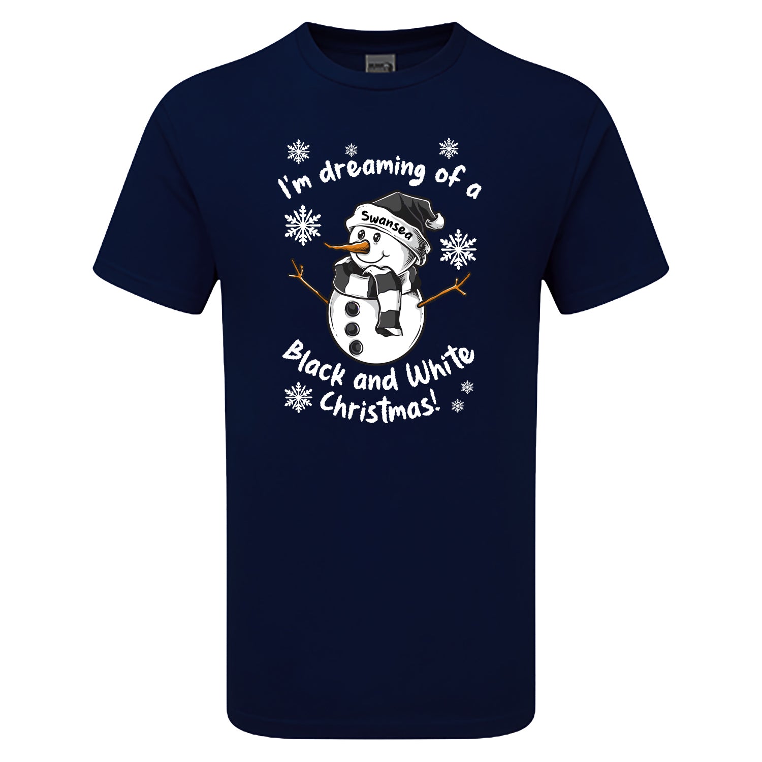 Swansea Black & White Christmas Snowman Children's Tshirt