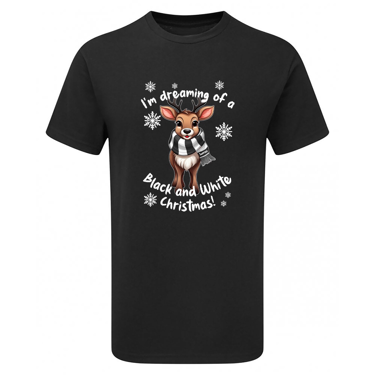 Swansea Black & White Christmas Reindeer Children's Tshirt