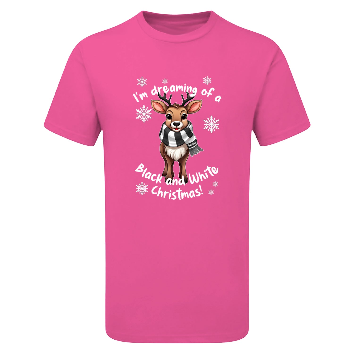 Swansea Black & White Christmas Reindeer Children's Tshirt