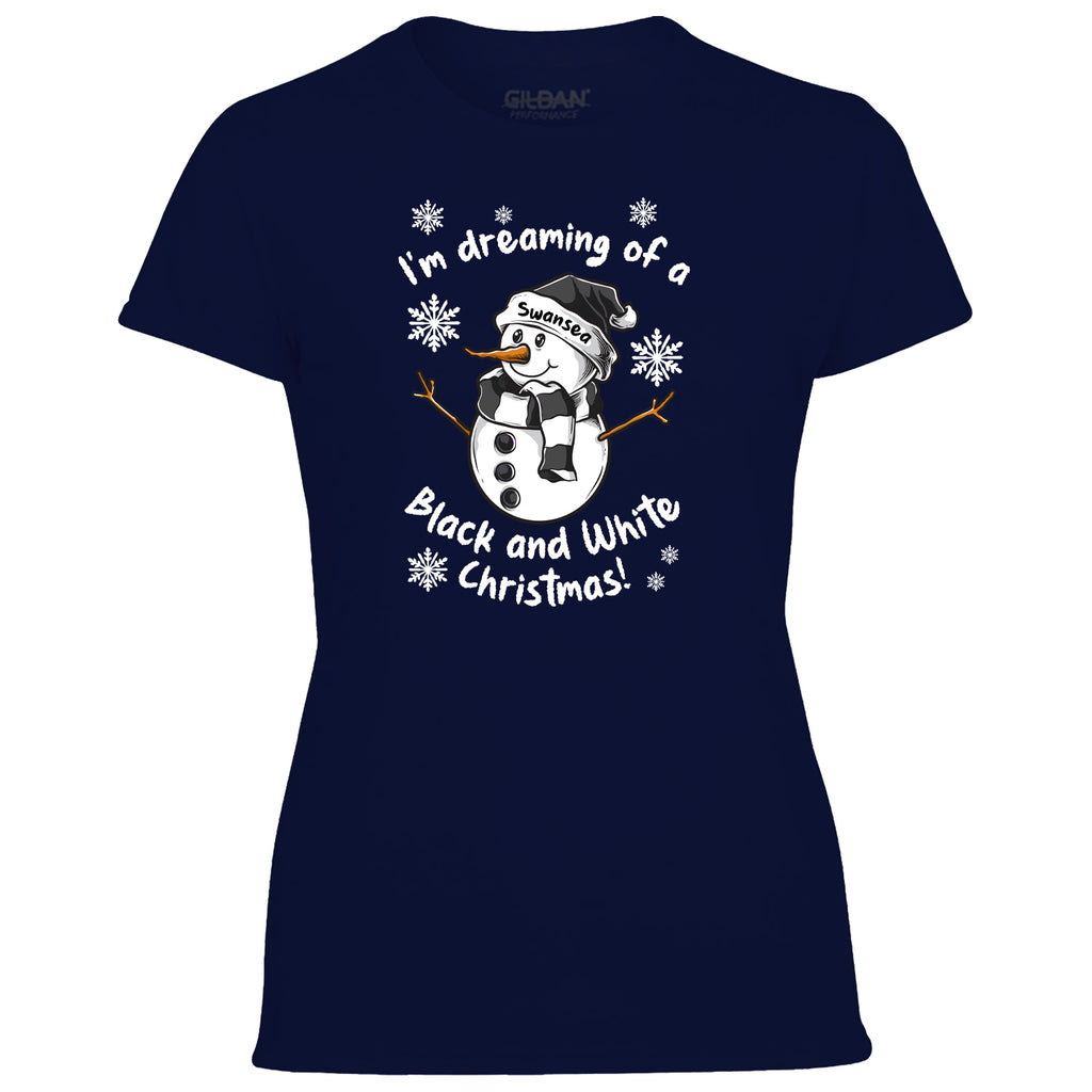 Swansea Black & White Christmas Snowman Women's Tshirt