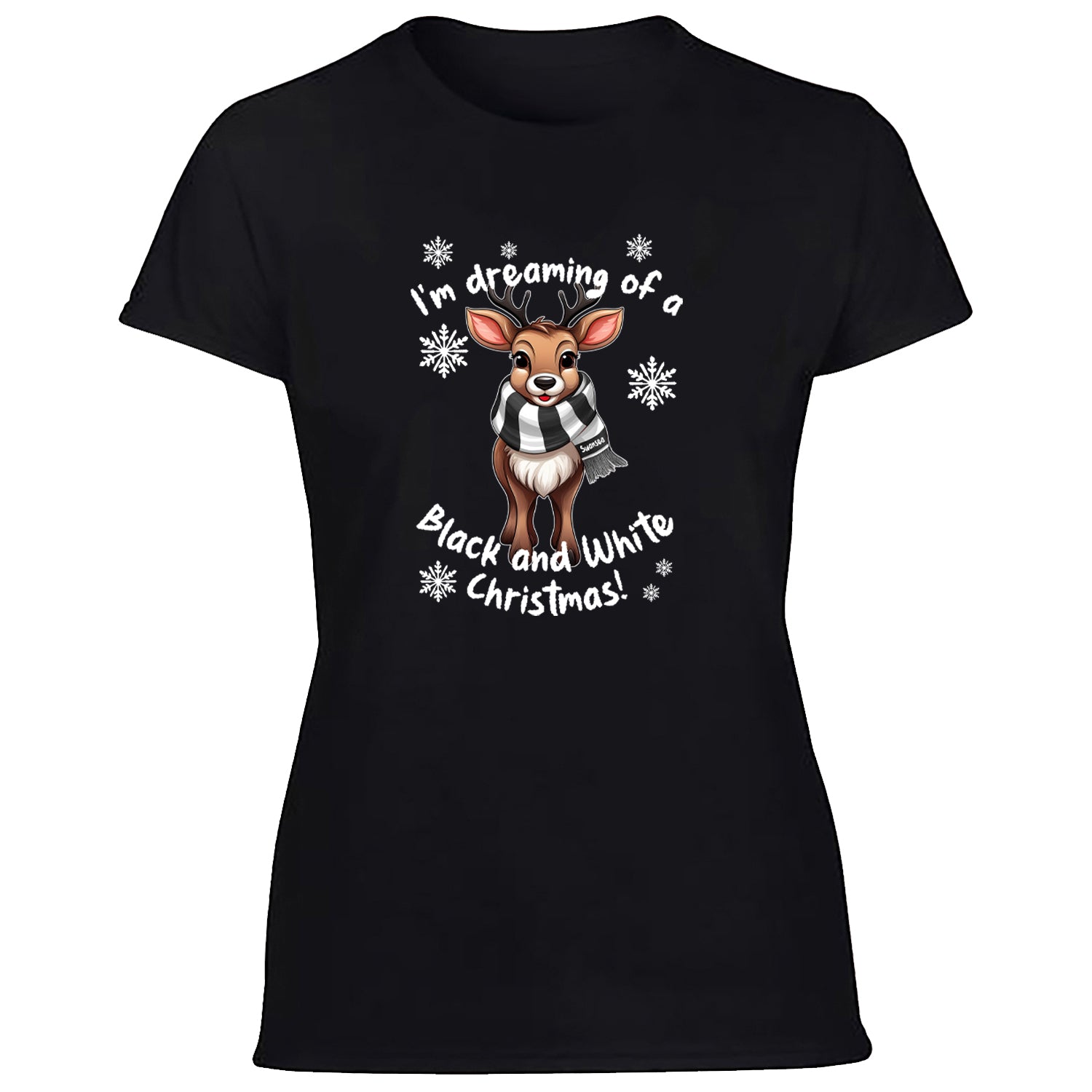 Swansea Black & White Christmas Reindeer Women's Tshirt
