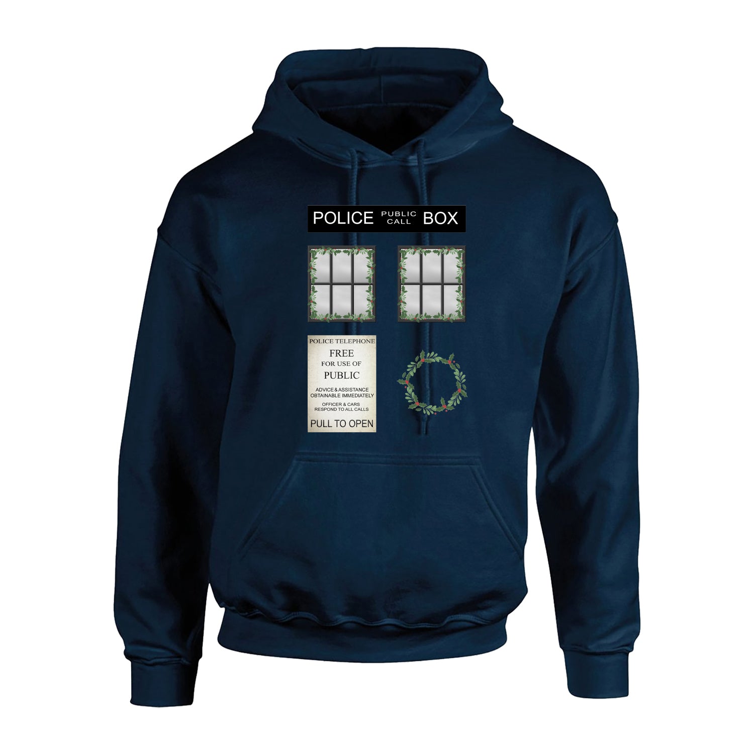 Christmas Wreath Police Box Adult's Hoodie
