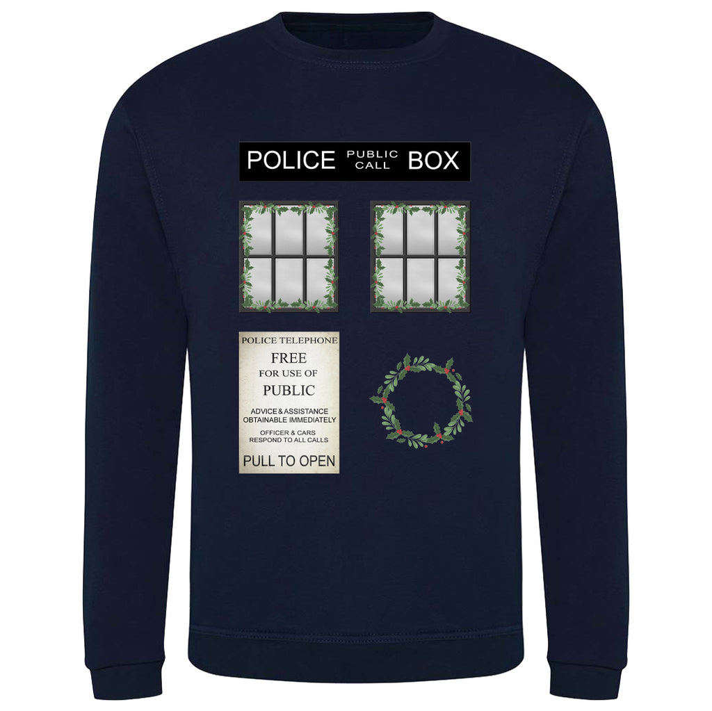 Christmas Wreath Police Box Adult's Sweatshirt
