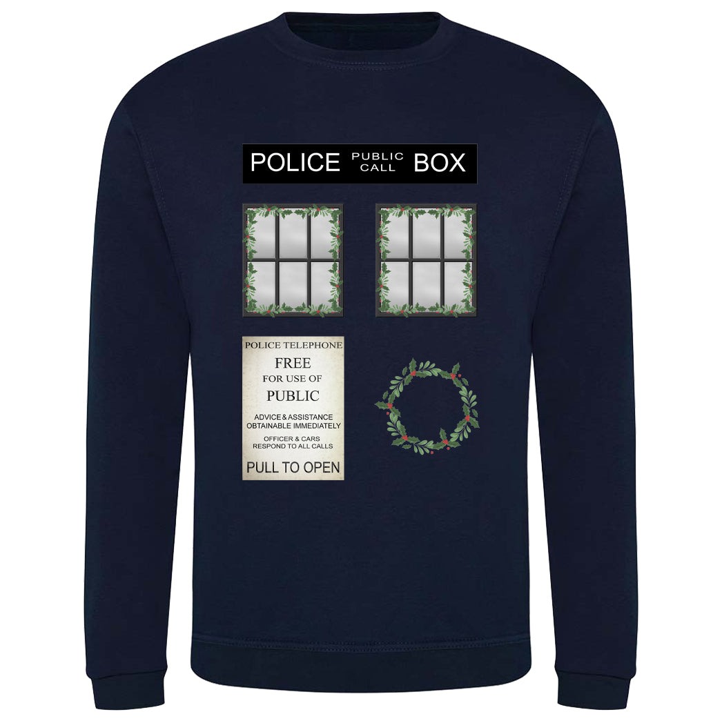 Christmas Wreath Police Box Adult's Sweatshirt