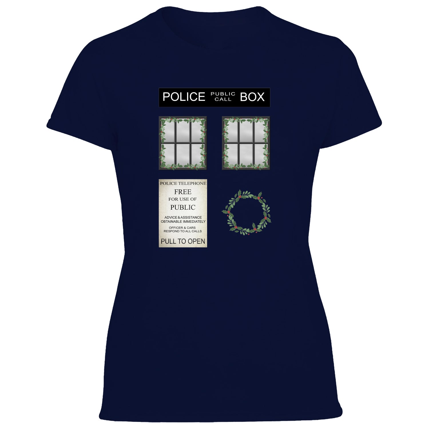 Christmas Wreath Police Box Women's Tshirt