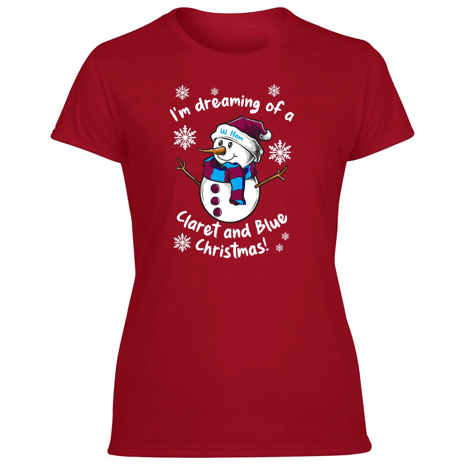 W. Ham Claret & Blue Christmas Snowman Women's Tshirt