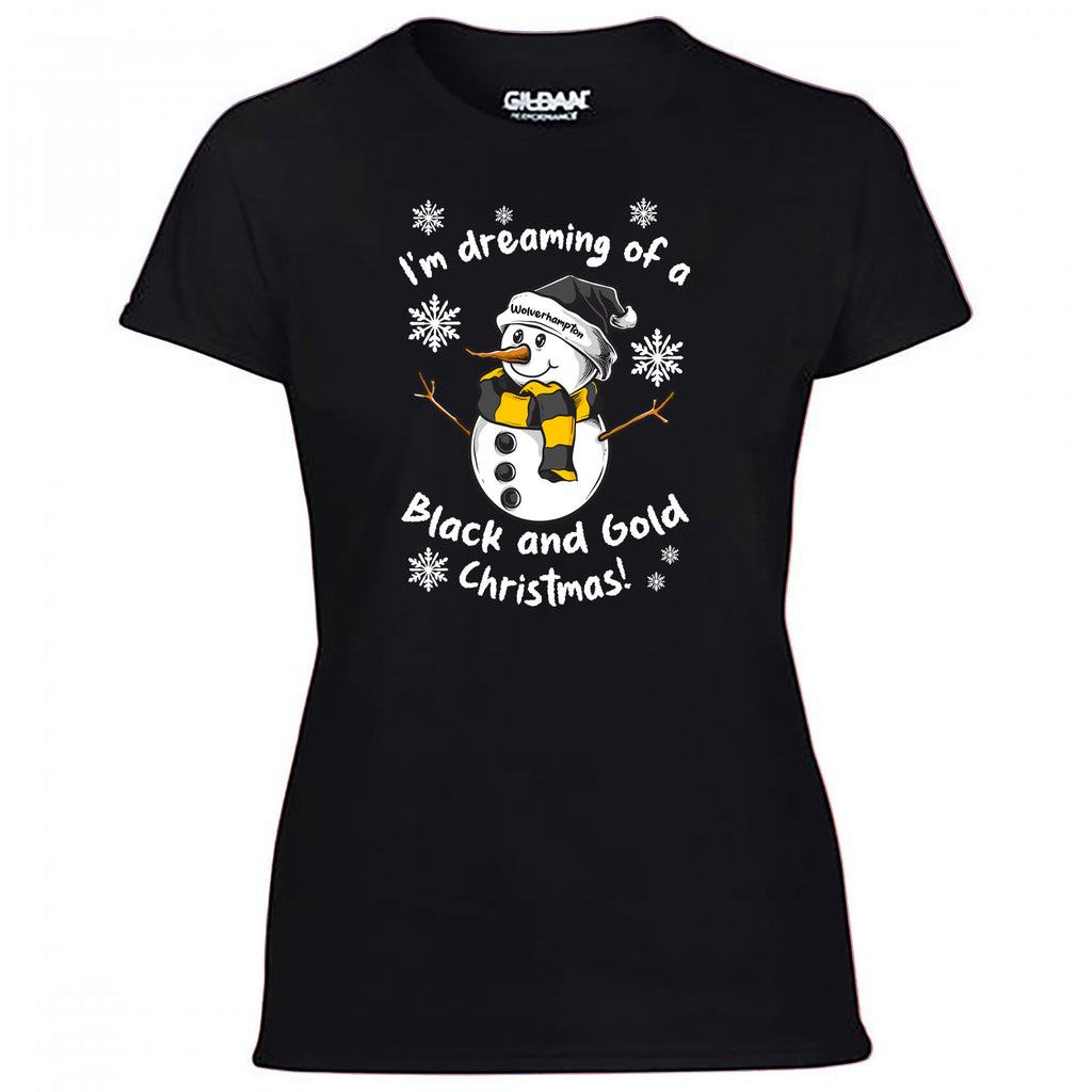 Wolverhampton Black & Gold Christmas Snowman Women's Tshirt